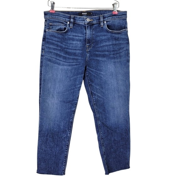 Hudson Jeans Size 31 34X25 Blue Nico Cropped Straight Leg Raw Frayed Hem Stretch - Picture 1 of 12